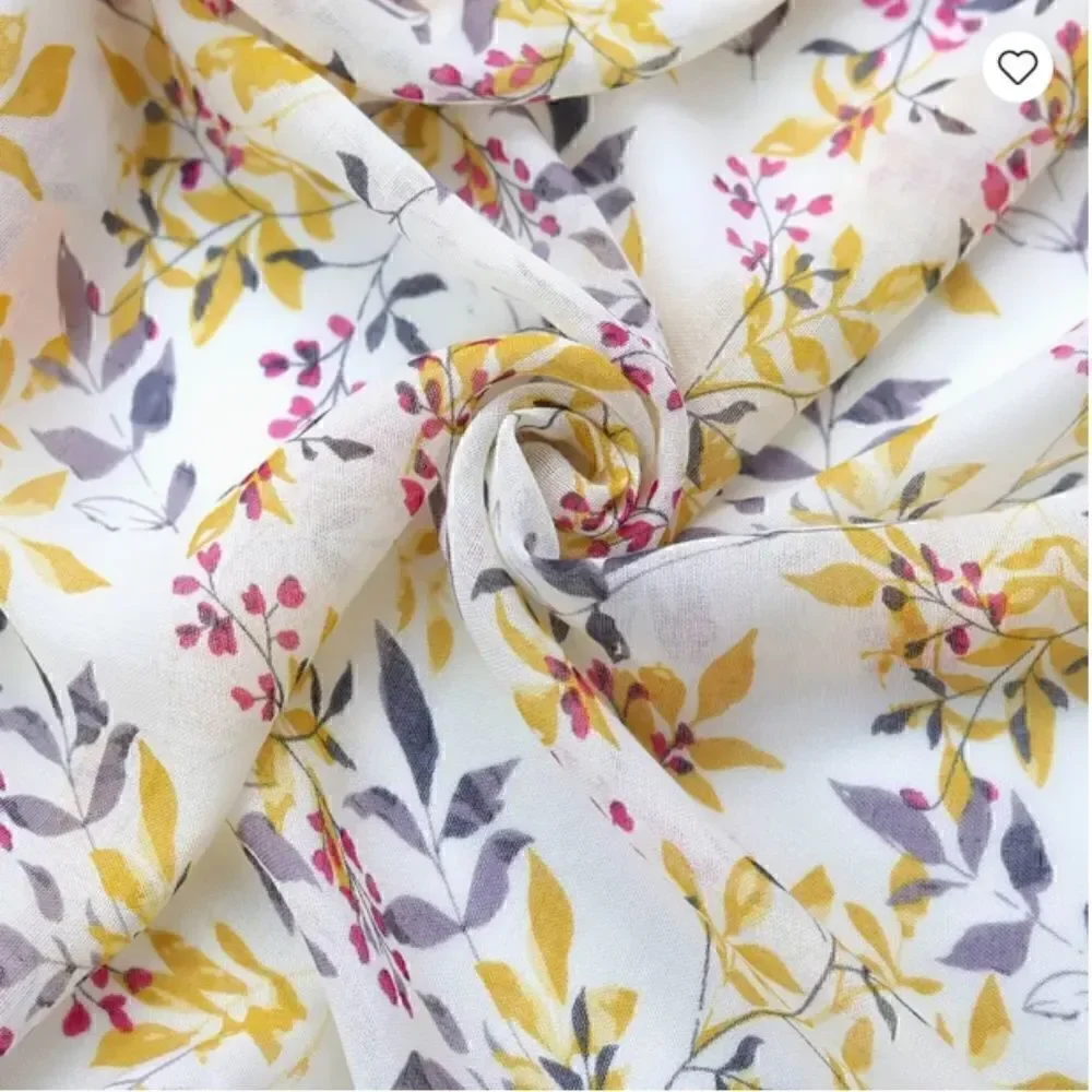 Boho Print Yellow Floral Scarf Bohemian Sheer